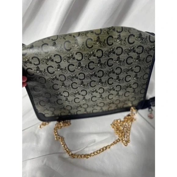 Celine Monogram Canvas Crossbody Clutch in Black and Brown with Gold Chain - Picture 15 of 16